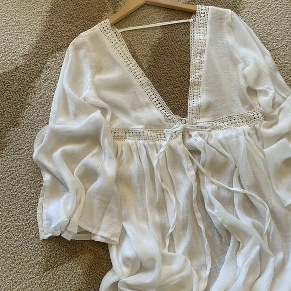 New Boho White Kimono Maxi Beach Dress Cover-Up - Picture 6 of 8